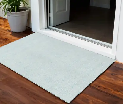 3' X 5' Sky Blue And Ivory Geometric Washable Indoor Outdoor Area Rug