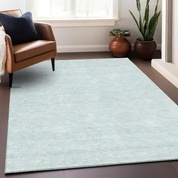 5' X 8' Sky Blue And Ivory Geometric Washable Indoor Outdoor Area Rug