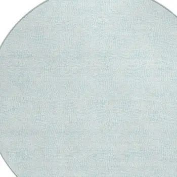 8' Sky Blue And Ivory Round Geometric Washable Indoor Outdoor Area Rug
