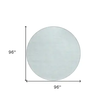 8' Sky Blue And Ivory Round Geometric Washable Indoor Outdoor Area Rug