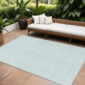 8' X 10' Sky Blue And Ivory Geometric Washable Indoor Outdoor Area Rug