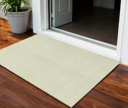 3' X 5' Yellow And Beige Geometric Washable Indoor Outdoor Area Rug