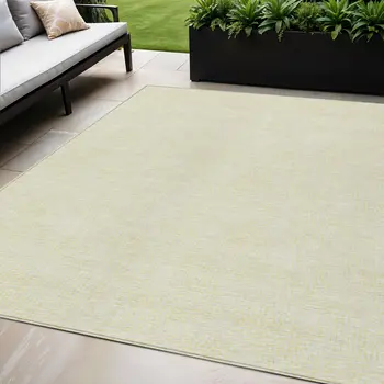 5' X 8' Yellow And Beige Geometric Washable Indoor Outdoor Area Rug