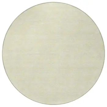 8' Yellow And Beige Round Geometric Washable Indoor Outdoor Area Rug