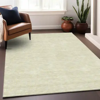 8' X 10' Yellow And Beige Geometric Washable Indoor Outdoor Area Rug