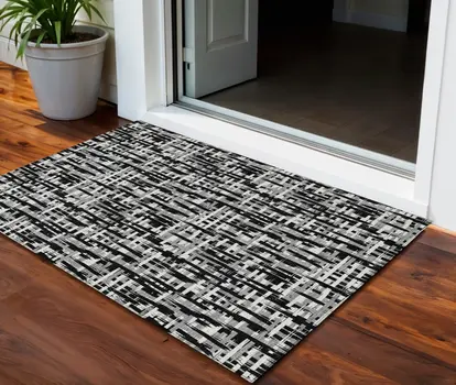 3' X 5' Black Gray And Ivory Abstract Washable Indoor Outdoor Area Rug