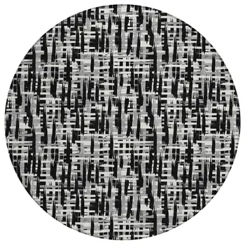 8' Black Gray And Ivory Round Abstract Washable Indoor Outdoor Area Rug