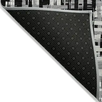 8' Black Gray And Ivory Round Abstract Washable Indoor Outdoor Area Rug