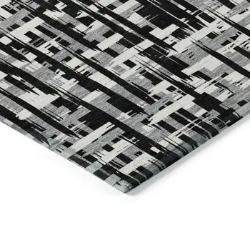 8' X 10' Black Gray And Ivory Abstract Washable Indoor Outdoor Area Rug