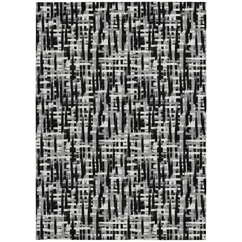 9' X 12' Black Gray And Ivory Abstract Washable Indoor Outdoor Area Rug