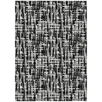 9' X 12' Black Gray And Ivory Abstract Washable Indoor Outdoor Area Rug