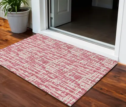 3' X 5' Blush Pink And Beige Abstract Washable Indoor Outdoor Area Rug
