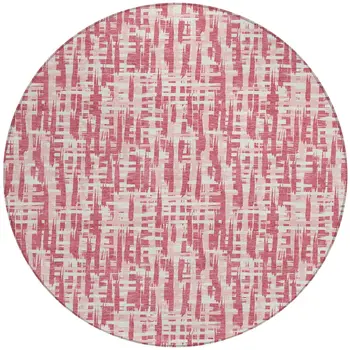 8' Blush Pink And Beige Round Abstract Washable Indoor Outdoor Area Rug