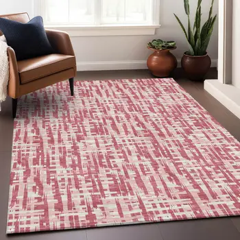 10' X 14' Blush Pink And Beige Abstract Washable Indoor Outdoor Area Rug