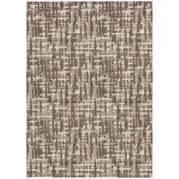 3' X 5' Brown Tan And Beige Abstract Washable Indoor Outdoor Area Rug