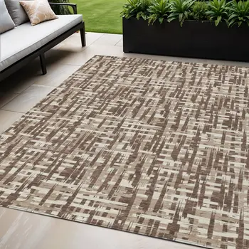 5' X 8' Brown Tan And Beige Abstract Washable Indoor Outdoor Area Rug