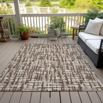 5' X 8' Brown Tan And Beige Abstract Washable Indoor Outdoor Area Rug