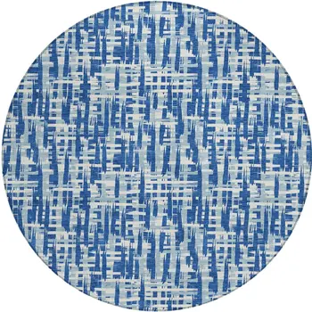 8' Blue And Ivory Round Abstract Washable Indoor Outdoor Area Rug