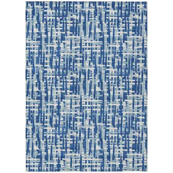 9' X 12' Blue And Ivory Abstract Washable Indoor Outdoor Area Rug