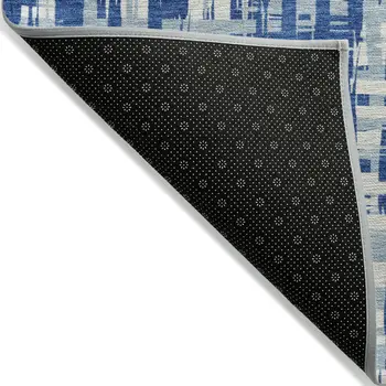 9' X 12' Blue And Ivory Abstract Washable Indoor Outdoor Area Rug