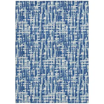 10' X 14' Blue And Ivory Abstract Washable Indoor Outdoor Area Rug