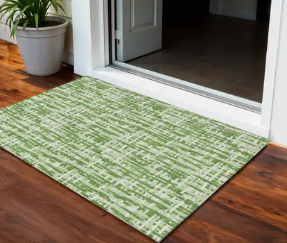 3' X 5' Green And Ivory Abstract Washable Indoor Outdoor Area Rug