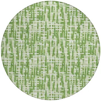 8' Green And Ivory Round Abstract Washable Indoor Outdoor Area Rug