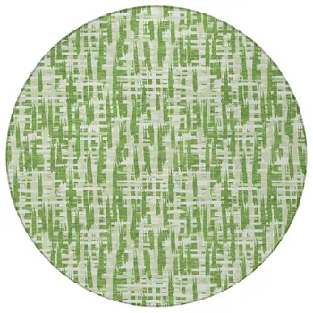 8' Green And Ivory Round Abstract Washable Indoor Outdoor Area Rug