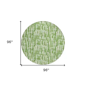 8' Green And Ivory Round Abstract Washable Indoor Outdoor Area Rug