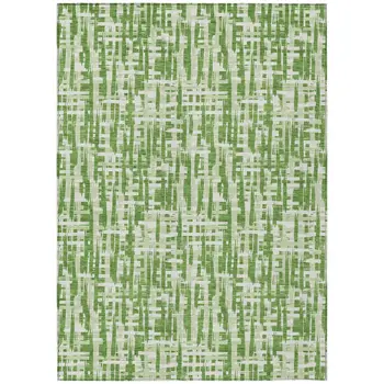 8' X 10' Green And Ivory Abstract Washable Indoor Outdoor Area Rug