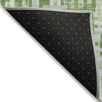9' X 12' Green And Ivory Abstract Washable Indoor Outdoor Area Rug