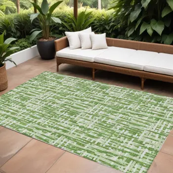 10' X 14' Green And Ivory Abstract Washable Indoor Outdoor Area Rug