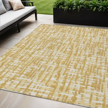 5' X 8' Gold Brown And Beige Abstract Washable Indoor Outdoor Area Rug