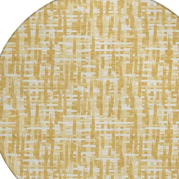 8' Gold Brown And Beige Round Abstract Washable Indoor Outdoor Area Rug