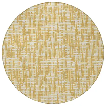 8' Gold Brown And Beige Round Abstract Washable Indoor Outdoor Area Rug
