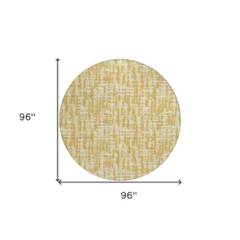 8' Gold Brown And Beige Round Abstract Washable Indoor Outdoor Area Rug