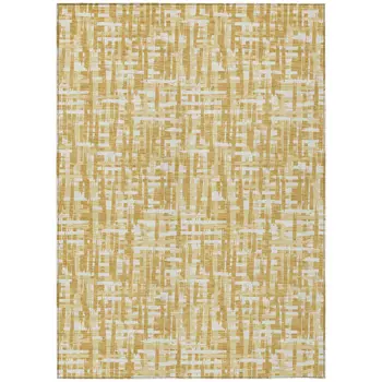 10' X 14' Gold Brown And Beige Abstract Washable Indoor Outdoor Area Rug