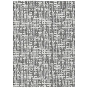 3' X 5' Gray And Charcoal Abstract Washable Indoor Outdoor Area Rug