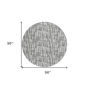 8' Gray And Charcoal Round Abstract Washable Indoor Outdoor Area Rug