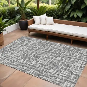 8' X 10' Gray And Charcoal Abstract Washable Indoor Outdoor Area Rug