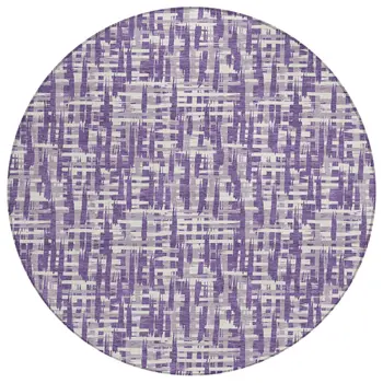 8' Purple And Lavender Round Abstract Washable Indoor Outdoor Area Rug