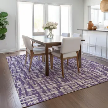 10' X 14' Purple And Lavender Abstract Washable Indoor Outdoor Area Rug