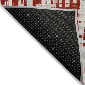 9' X 12' Red And Ivory Abstract Washable Indoor Outdoor Area Rug