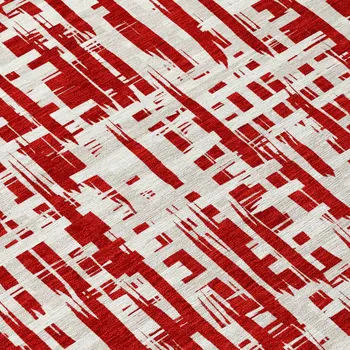 9' X 12' Red And Ivory Abstract Washable Indoor Outdoor Area Rug