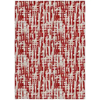 10' X 14' Red And Ivory Abstract Washable Indoor Outdoor Area Rug