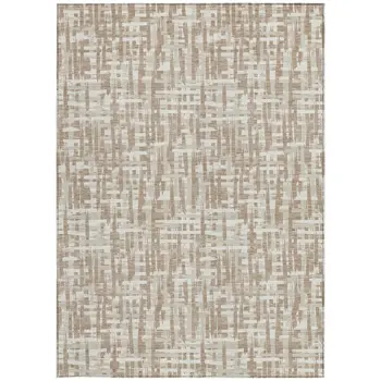 9' X 12' Tan And Beige Abstract Washable Indoor Outdoor Area Rug