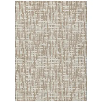 9' X 12' Tan And Beige Abstract Washable Indoor Outdoor Area Rug