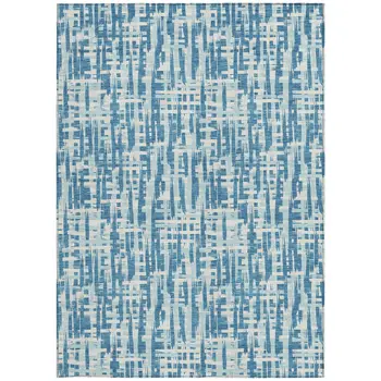 3' X 5' Teal Blue Sky Blue And Ivory Abstract Washable Indoor Outdoor Area Rug