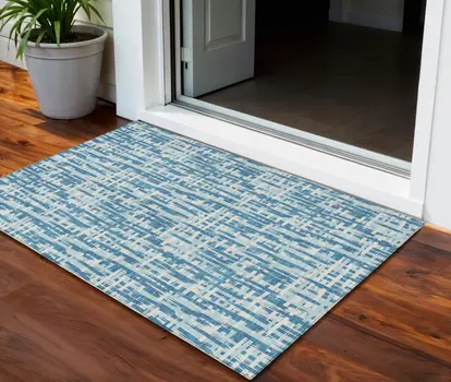 3' X 5' Teal Blue Sky Blue And Ivory Abstract Washable Indoor Outdoor Area Rug