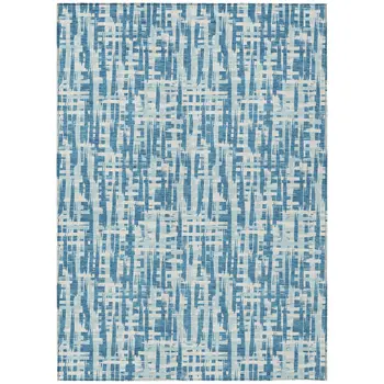 3' X 5' Teal Blue Sky Blue And Ivory Abstract Washable Indoor Outdoor Area Rug